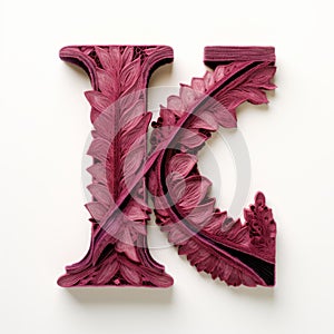 Fuchsia Wood Letter K: Pink Leaves Carving In Kris Knight Style photo