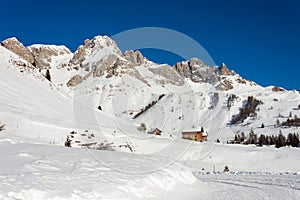 The Fuciade basin surrounded by the southern peaks of the Marmolada Group, Dolomites, UNESCO World Heritage Site photo