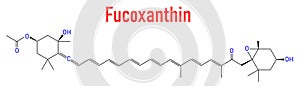 Fucoxanthin brown algae pigment molecule. Ingredient of some dietary supplements. Skeletal formula. photo
