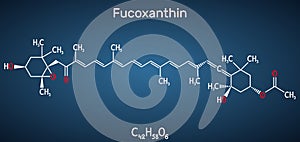 Fucoxanthin, C42H58O6, xanthophyll molecule. It has anticancer, anti-diabetic, anti-oxidative, neuroprotective properties. photo
