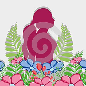 Fucsia silhouette woman with flowers design photo