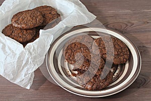 Fudge brownie cookies on crockery plate