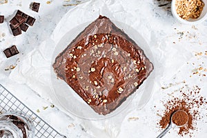 Fudge Brownies on tray with ingredients