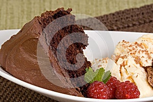 Fudge cake and ice cream