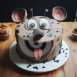 Fudge Face Cake: Playful Mouse Theme In Comic Cartoon Style