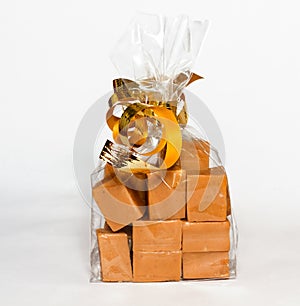 Fudge gift in clear bag on white background