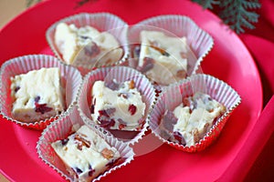Fudge made with white chocolate and pecans