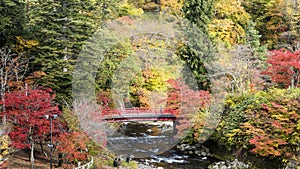 Fudo stream and the red bridge at Mount Nakano-Momiji