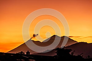 Fuego volcano & Acatenango volcano at sunset