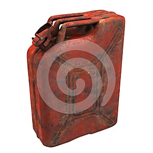 Fuel canister red rusty on an isolated white background. 3d illustration