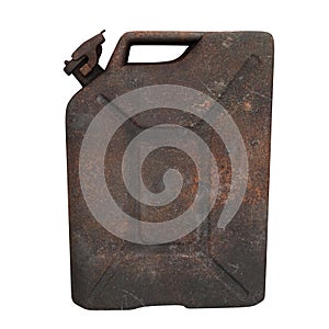 Fuel canister rusty on an isolated white background. 3d illustration