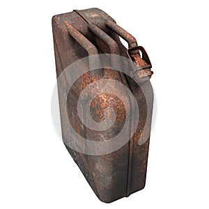Fuel canister rusty on an isolated white background. 3d illustration