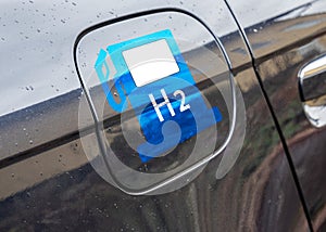 Fuel cap with H2 hydrogen technology symbol