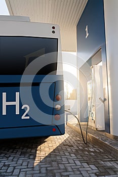 Fuel cell bus at the hydrogen filling station