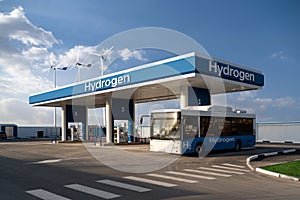 Fuel cell bus at the hydrogen filling station