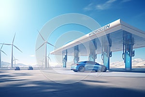 Fuel cell car at the hydrogen filling station. Concept