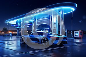 Fuel cell car at the hydrogen filling station. Concept