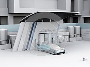Fuel Cell powered autonomous car filling gas in Fuel Cell Hydrogen Station