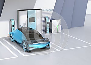 Fuel Cell powered autonomous car filling gas in Fuel Cell Hydrogen Station