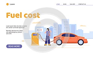 Fuel cost and economy web banner with gas station, flat vector illustration.
