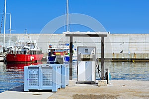 Fuel dispenser at boat filling station port Blanes