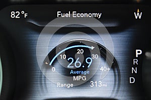 Fuel Economy Display on Dash of New Car