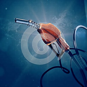Fuel gas filling nozzle 3d digital global quality futuristic background. , benzine, car transportation future concept. photo