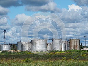 Fuel and gas storage tanks at oil terminal