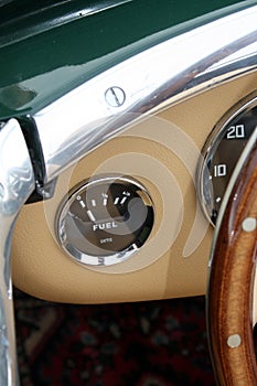 Fuel gauge of classic British sports car