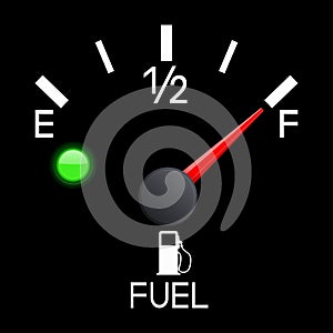 Fuel gauge. Full tank. Car dashboard black scale