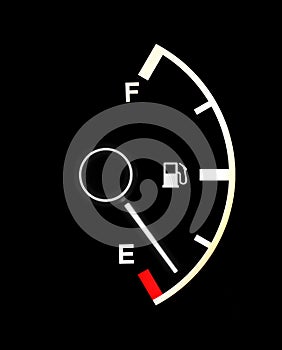 Fuel gauge showing almost an empty tank