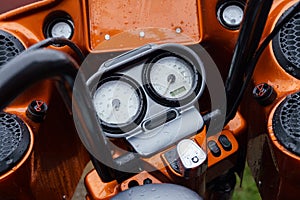 Fuel gauge, tachometer and other elements of the motorcycle panel.