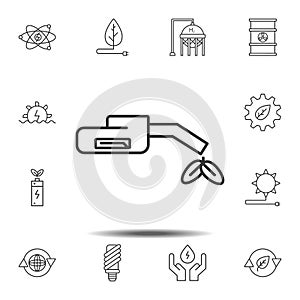 fuel gun with plant icon. Simple thin line, outline vector element of Sustainable Energy icons set for UI and UX, website or