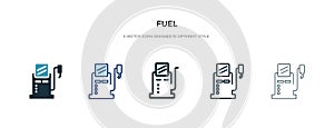 Fuel icon in different style vector illustration. two colored and black fuel vector icons designed in filled, outline, line and