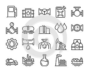 Fuel icons. Oil and gas line icon set. Vector illustration. Editable stroke.