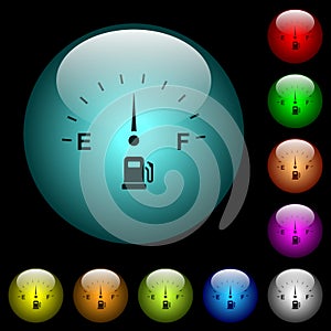 Fuel indicator icons in color illuminated glass buttons