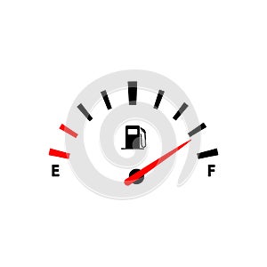 Fuel indicators gas meter or car, gas tank icon in black simple design on an isolated background. EPS 10 vector