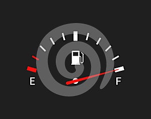 Fuel indicators gas meter. Gauge vector tank full icon. Car dial petrol gasoline dashboard