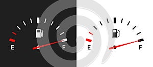 Fuel indicators gas meter. Gauge vector tank full icon. Car dial petrol gasoline dashboard