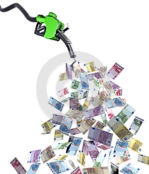 Fuel nozzle with euro banknotes