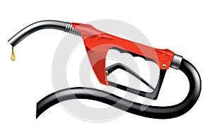 Fuel nozzle with oil drop, handle pump with hose. Vector illustration of oil dripping. Power and energy concept