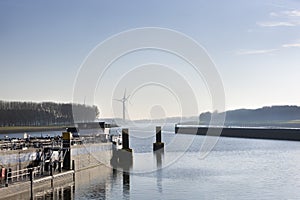 Fuel and oil barge in harbor