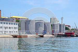 Fuel oil station for ships in the port. tanks with fuel oil