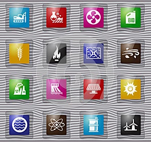 Fuel Power generation glass icons set