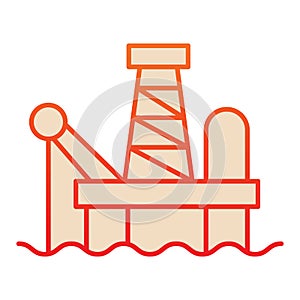 Fuel production flat icon. Oil tower at sea, extraction gas process. Oil industry vector design concept, gradient style