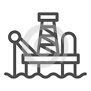 Fuel production line icon. Oil tower at sea, extraction gas process. Oil industry vector design concept, outline style