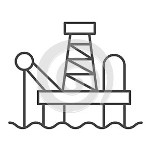Fuel production thin line icon. Oil tower at sea, extraction gas process. Oil industry vector design concept, outline