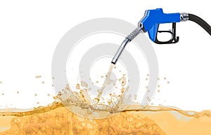 Fuel pump nozzle with petrol, 3D rendering