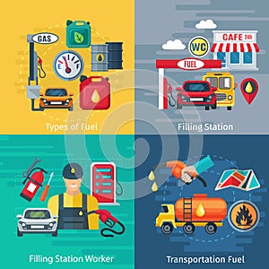 Fuel Station Concept Icons Set