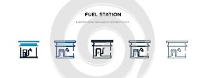 Fuel station icon in different style vector illustration. two colored and black fuel station vector icons designed in filled,